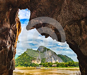 View from the cave. Beautiful landscape. Laos.