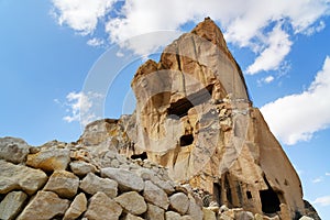 View of cave houses in Urgup. Cappadocia. Turkey