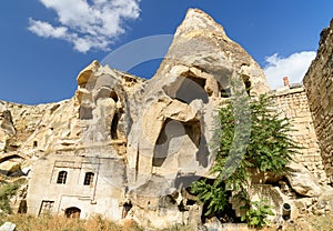 View of cave houses in Urgup. Cappadocia. Turkey