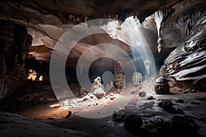 view of cave with natural light filtering in, illuminating the spelunking formations