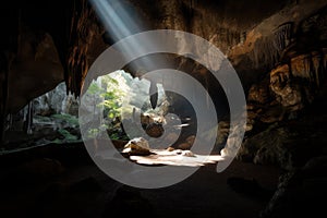 view of cave with natural light filtering in, illuminating the spelunking formations