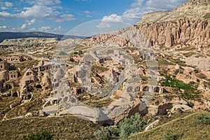 View of Cavusin cave village in Cappadocia, Turk