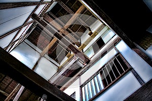 View of the ceiling construction of an old Japanese house.