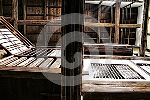 View of the ceiling construction of an old Japanese house.