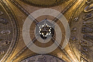 View of the ceiling inside the entrance of the Palazzo dei Priori in Volterra