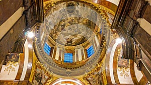 View of ceiling of St Francis Seraph church in Prague