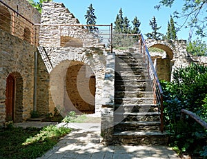 view of the cells in Kaisariani byzantine medieval monastery, Athens Greece photo