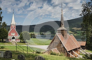 View from the cemetery on the RÃ¸dven Stave Church