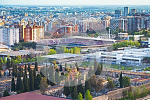 View on cemetery and stadium in Barcelona