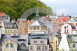 View of center city Karlovy Varyl. Czech Republic.