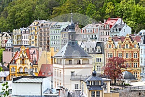 View of center city Karlovy Varyl. Czech Republic.