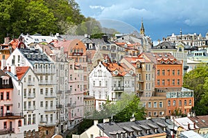 View of center city Karlovy Varyl. Czech Republic.