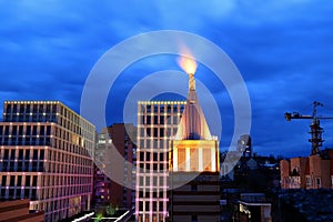 View of the center Dnipro city with beautiful storm clouds in evening.Dnepropetrovsk, Dnipropetrov