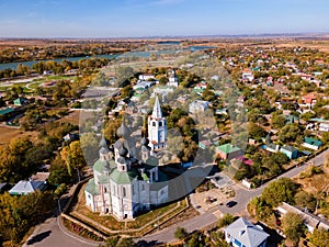 View of center of Starocherkassk city from the drone