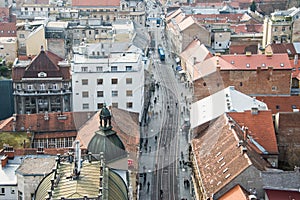 View from the center of Zagreb and the main street