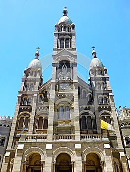 View of the central façade of the Basilica Santisimo of Sacramento in Buenos Aires