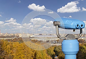 View of central Moscow from Sparrow Hills or Vorobyovy Gory observation viewing platform