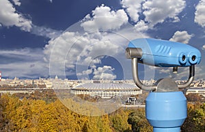 View of central Moscow from Sparrow Hills or Vorobyovy Gory observation viewing platform