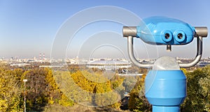 View of central Moscow from Sparrow Hills or Vorobyovy Gory observation viewing platform