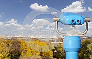 View of central Moscow from Sparrow Hills or Vorobyovy Gory observation viewing platform