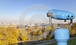 View of central Moscow from Sparrow Hills or Vorobyovy Gory observation viewing platform