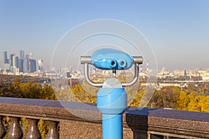 View of central Moscow from Sparrow Hills or Vorobyovy Gory observation viewing platform