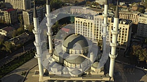 View of the Central Mosque named after Imam Al Sarakhsi. The largest Islamic religious building in Central Asia.