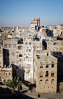 View of central sanaa city old town skyline in yemen