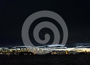 View of sydney city harbour in australia at sunset