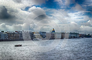 View centre St. Petersburg Neva river left bank panorama