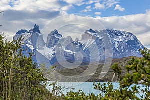 View on Cerro Paine Grande and Lago Pehoe in Patagonia photo