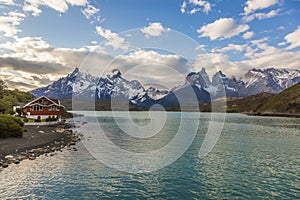 View on Cerro Paine Grande and Lago Pehoe in Patagonia photo