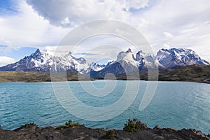 View on Cerro Paine Grande and Lago Pehoe in Patagonia photo