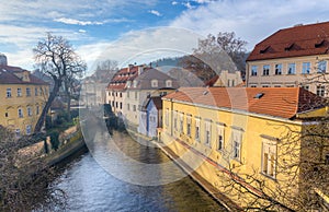 View of Certovka channel in Prague from Charles bridge, Czechia.