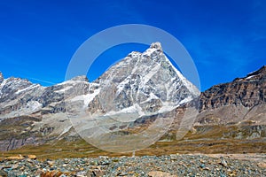 View of Cervino Mount Matterhorn from the cableway station of Cime Bianche Laghi 2814 mt., in Val D`Aosta, Italy photo