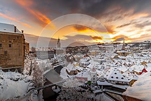 View of Cesky Krumlov in winter, Czech Republic