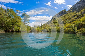 View of Cetina river around Omis Almissa city, Dalmatia, Croatia/ canyons/river/green/mountains