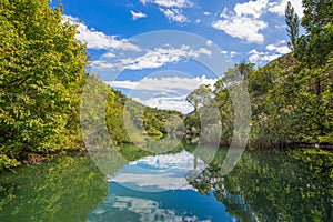 View of Cetina river around Omis Almissa city, Dalmatia, Croatia/ canyons/river/green/mountains