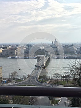 View of the Chain Bridge crossing the River Danube in Budapest, Hungary