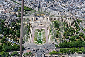 View of Champ de Mars and Palais de Chaillot from Eiffel Tower, Paris, France