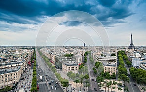 View of the Champs-Elysees with the The Eiffel Tower