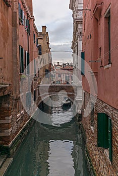 View of the channels and old palaces in Venice in the morning