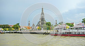 View from Chao Praya river to Wat Arun, The Temple of Dawn, Bangkok, Thailand