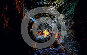 Callao cave chapel at chamber 1 with stalactites and stalagmites formations photo