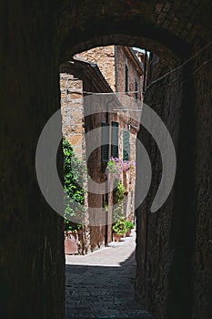 View of the characteristic alleys of the famous town of Pienza