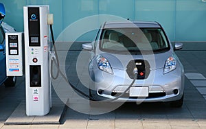 View of charging of electric car