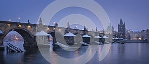 View of the Charles Bridge at Night in Winter