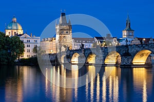 View of Charles Bridge over Moldau river, Prague Czech Republic