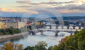 View on Charles bridge over Vltava river in Prague,capital city