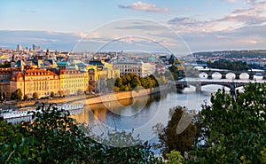 View on Charles bridge over Vltava river in Prague,capital city